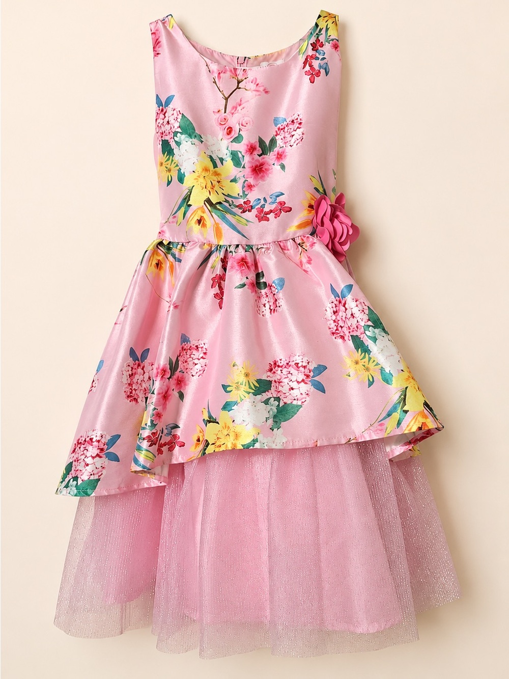 wonder nation Pink Floral High-Low Tulle Party Dress